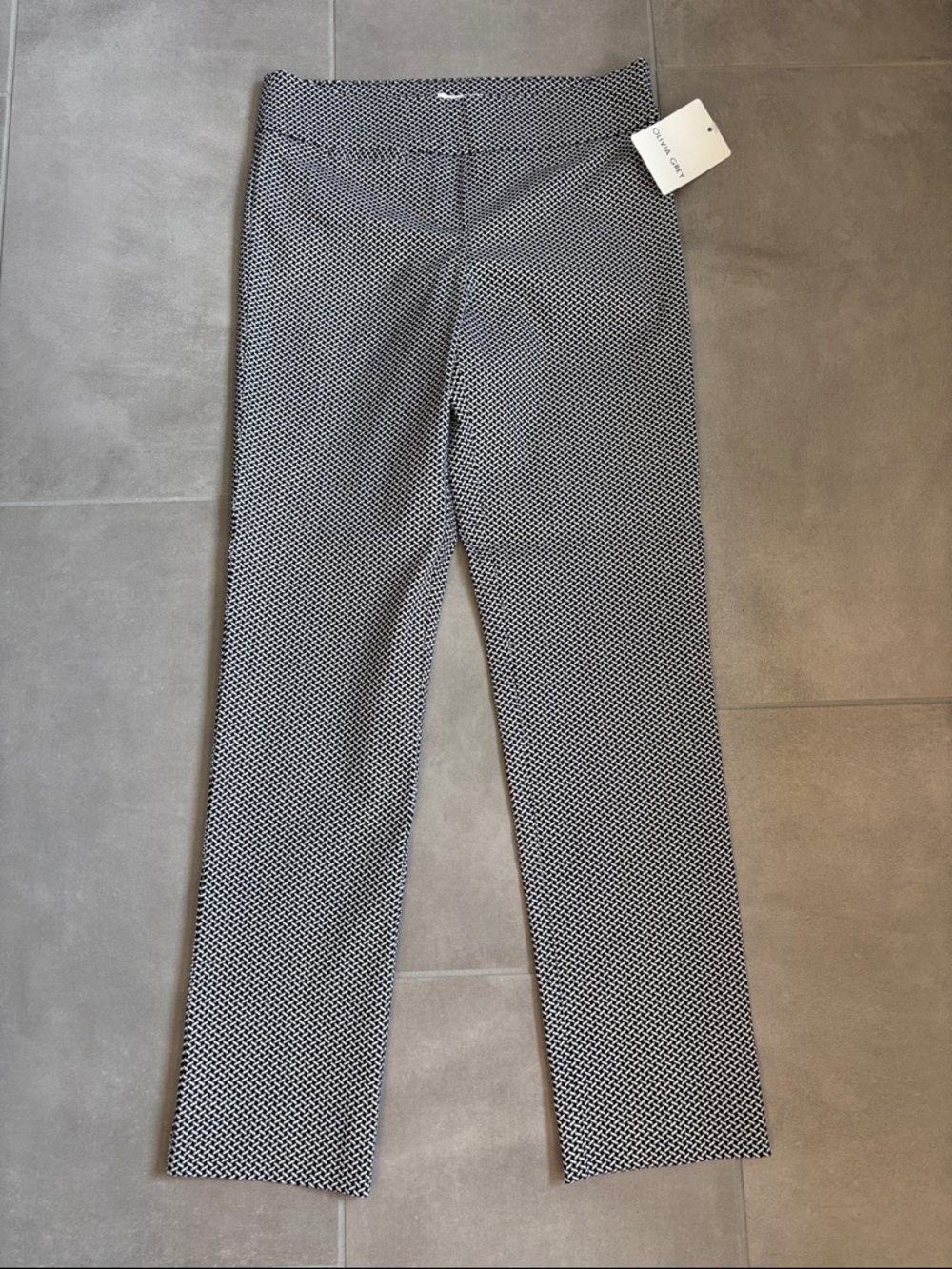 Olivia Grey Black & White Geometric Stretch Pencil Pant